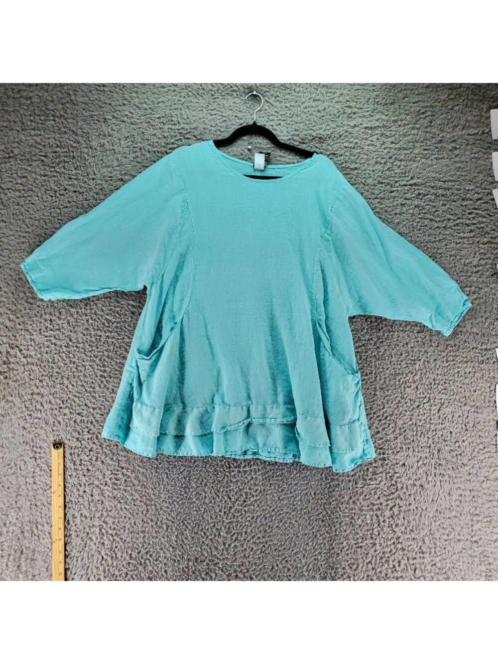 La Fixsun Top Womens Small Turquoise Blue 3/4 Sleeve Linen Tunic Blouse